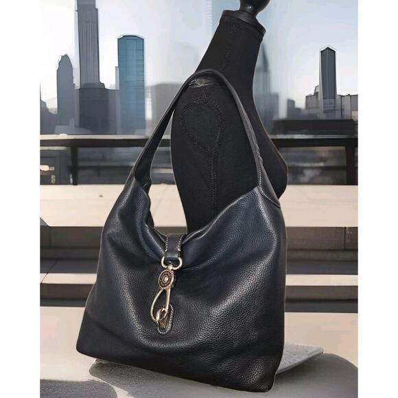 Dooney & Bourke Pebble Leather Belvedere Lock Shoulder Bag Blue 16x12.5x6 - Picture 1 of 16